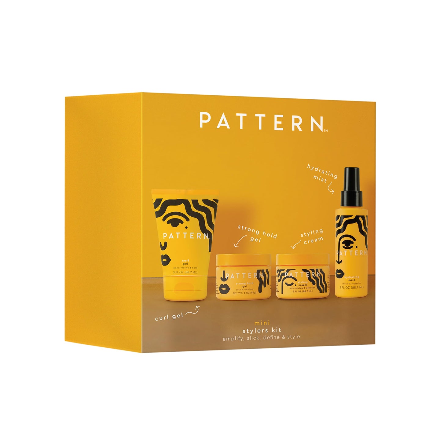 PATTERN Beauty Mini Stylers Kit for Curly, Coily & Tight Textured Hair - Includes Hydrating Mist, Curl Gel, Styling Cream & Strong Hold Gel