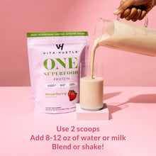 VitaHustle ONE - Superfood Meal Replacement Shake, Plant Based Protein Powder, Vegan. 86 Superfoods, Vitamins, & Minerals, Ashwagandha, Adaptogens. Founded by Kevin Hart. (Strawberry) 15 Servings