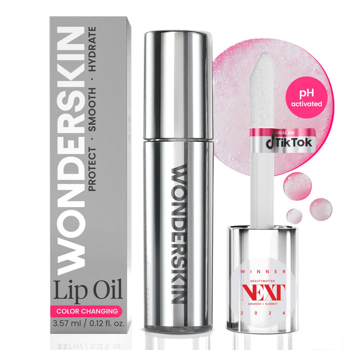 Wonderskin Lip Rehab Serum Oil - Color Changing Lip Oil from Clear to Pink - PH-activated, Non-sticky & Hydrating Tinted Serum for Dry Lips (Kissed)