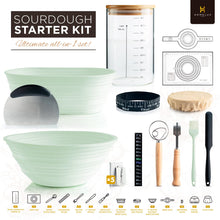 Sourdough Starter Kit, 14pcs Bread Making Kit & Sourdough Bread Baking Supplies Kit, Banneton Basket Kit for Sourdough Proofing with Bread Baking bowl for Artisan Breads (Green) by HOMELUX THEORY