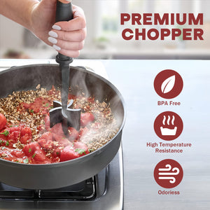 Meat Chopper for Hamburger, Premium Heat Resistant Masher and Smasher for Ground Beef, Ground Turkey and More, Nylon Ground Beef Chopper Tool and Meat Fork, Non Stick Mix Chopper