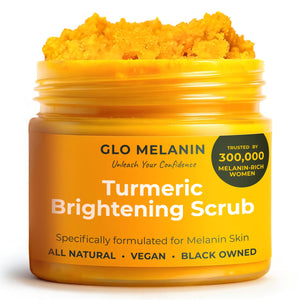 GLO Melanin Turmeric Scrub for Dark Spots, Brightening Inner Thighs Bikini Area Underarms, Natural Exfoliating Face