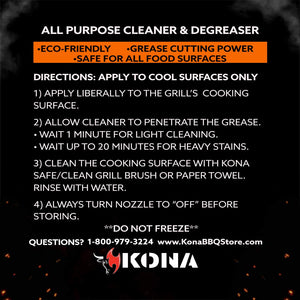 Kona Safe/Clean Grill Cleaner Spray - Now 40% More Cleaning Power, Heavy Duty No-Drip Gel, Eco-Friendly, Food Safe, BBQ Grate Degreaser, Biodegradable, Made in Michigan USA - 23oz