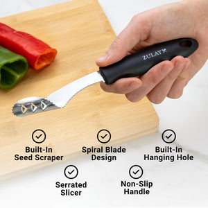 Zulay Kitchen Jalapeno Corer Tool - 430 Stainless Steel Pepper Corer Seed Remover Tool - 2-In-1 Serrated Edge and Seed Remover - Easy Coring and Cleaning for Efficient Cooking and Grilling