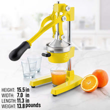 Zulay Kitchen Cast-Iron Orange Juice Squeezer - Heavy-Duty, Easy-to-Clean, Professional Citrus Juicer - Durable Stainless Steel Lemon Squeezer - Sturdy Manual Citrus Press & Orange Squeezer (Yellow)