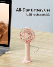 Linlinwill Portable Handheld Fan 2 Pack, USB Rechargeable Mini Fan, Ultra Quiet, 3 Speeds with Phone Holder Base, All Day Battery for Outdoor Indoor (White)