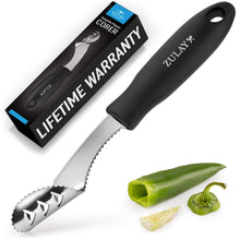 Zulay Kitchen Jalapeno Corer Tool - 430 Stainless Steel Pepper Corer Seed Remover Tool - 2-In-1 Serrated Edge and Seed Remover - Easy Coring and Cleaning for Efficient Cooking and Grilling