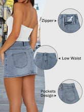 DEICAEVO Denim Skort Women Casual Mini Jean Skirt Stretch Low Waisted Jean Skirt for Women Zip Fly Denim Skirt Light Blue M