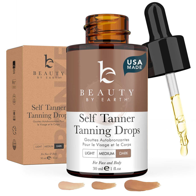 Self Tanning Drops for Face - USA Made with Organic & Natural Ingredients, Ultra Dark Face Tanning Drops to Add to Moisturizer, Self Tanner for Sunless Fake Tan & Natural Glow, Cruelty & Toxin Free