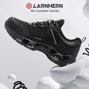 LARNMERN Steel Toe Shoes for Men Lightweight Safety Shoes Work Air Cushion Construction Zapatos Punta de Acero para Hombres(8 X Wide,Black Mesh)