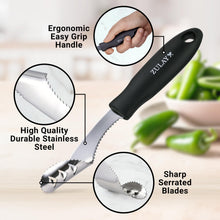 Zulay Kitchen Jalapeno Corer Tool - 430 Stainless Steel Pepper Corer Seed Remover Tool - 2-In-1 Serrated Edge and Seed Remover - Easy Coring and Cleaning for Efficient Cooking and Grilling