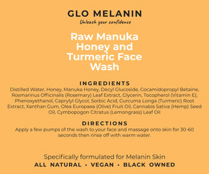 Glo Melanin Raw Manuka Honey & Turmeric Face Wash - Exfoliating Face Wash for a Glowing Complexion - Natural Face Wash for Women - 4 Oz