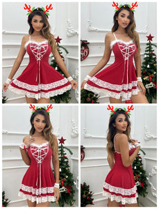 Avidlove Women's Christmas Dress Sexy V Neck Party Fancy Dress Santa Cosplay Costume Red Small