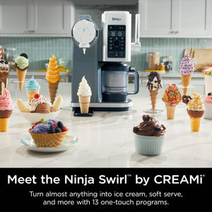 Ninja Swirl by CREAMi Ice Cream and Soft Serve Maker, Sorbet, Milkshake, Frozen Yogurt, Low Calories Program & More, 13-in-1, Soft Serve Handle, (2) CREAMi Swirl 16oz Pints, For Kids & ALL ages, NC701