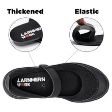 LARNMERN Wide Toe Box Shoes Women Mary Jane Non Slip Diabetic Shoes Mesh Breathable Nurse Walking Slip On Work Flats Food Service Ladies Adjustable Bare Foot Shoes (Black,9)