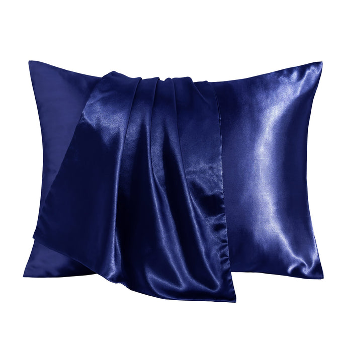 BEDSUM 2 Pack Silk Satin Toddler Pillowcases, Luxury Silky Travel Envelope Closure Pillow Cases for Baby Boys and Girls, 14x20 Inches, Navy Blue