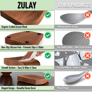 Zulay Acacia Wood Spoon Rest For Kitchen - Smooth Wooden Spoon Holder For Stovetop With Non Slip Silicone Feet - Perfect Holder For Spatulas, Spoons, Tongs & More