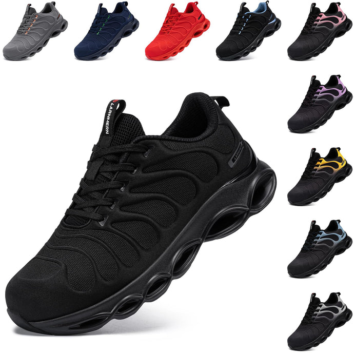 LARNMERN Steel Toe Shoes for Men Women Wide Lightweight Safety Sneakers Comfortable Safety Shoes Colorful Tennis Work Shoes (5W, Black)