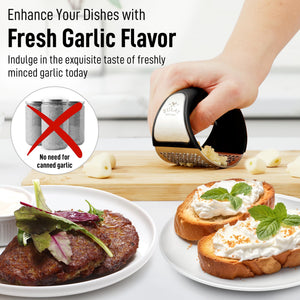 Zulay Stainless Steel Garlic Press Rocker Set - Premium Garlic Mincer Garlic Crusher - New Innovative Garlic Crusher with Peeler and Scraper - Comfortable Grip (Black)