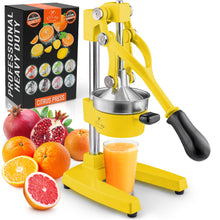 Zulay Kitchen Cast-Iron Orange Juice Squeezer - Heavy-Duty, Easy-to-Clean, Professional Citrus Juicer - Durable Stainless Steel Lemon Squeezer - Sturdy Manual Citrus Press & Orange Squeezer (Yellow)