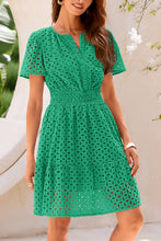 PRETTYGARDEN Womens 2025 Summer Short Dress V Neck Short Sleeve A Line Hollow Out Lace Ruffle Cute Casual Beach Party Dresses (Green,Small)