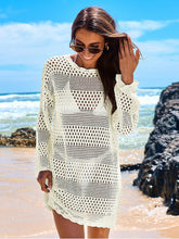 ANRABESS Women Swimsuit Crochet Swim Cover Up 2025 Summer Bathing Suit Swimwear Mesh Knit Beach Dress Vacation Outfits Cream White Medium