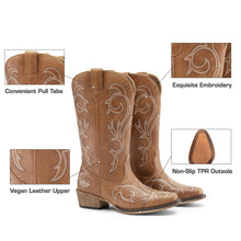 DREAM PAIRS Women's Cowboy Boots Mid Calf Cowgirl Boots Square Toe Chunky Heel Embroidery Stitched Western Boots,Size 10,TAN,SDMB2403W