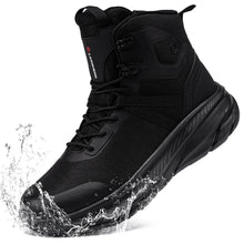 LARNMERN Non Slip Tactical Boots Men Slip Resistant Work Boot Waterproof Hiking Shoes Side Zipper Military Combat Boots Light and Comfy(12 Women/10 Men,Black)