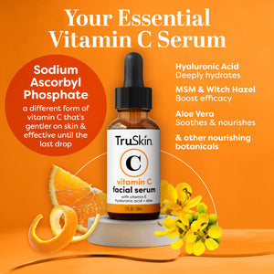 TruSkin Vitamin C Serum – Anti Aging Facial Serum with Vitamin C, Hyaluronic Acid, Vitamin E – Brightening Serum – Even Skin Tone, Improve Appearance of Dark Spots, Fine Lines & Wrinkles, 1 Fl Oz