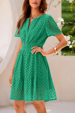 PRETTYGARDEN Womens 2025 Summer Short Dress V Neck Short Sleeve A Line Hollow Out Lace Ruffle Cute Casual Beach Party Dresses (Green,Small)