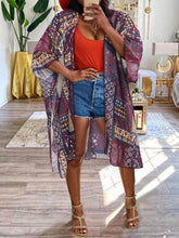 BB&KK Floral Print Swim Cover up for Women Chiffon Kimono Short Sleeve Beach Midi Bathing Suit Cover Up Swimwear Cardigans (12 Burgundy/Grid, L)