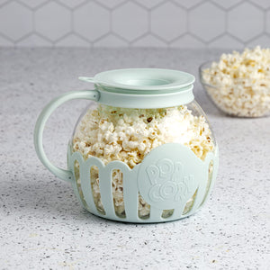 Ecolution Patented Micro-Pop Microwave Popcorn Popper with Temperature Safe Glass, 3-in-1 Lid Measures Kernels and Melts Butter, Made Without BPA, Dishwasher Safe, 3-Quart, Aqua