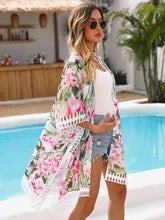 BB&KK Women's Beach Cover Up Swimsuit Lace Stitching Bohemian Floral Print Loose Coverup Hawaii Flowy Kimono Blouse Tops White-Floral Print XL