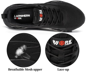 LARNMERN Wide Steel Toe Shoes Men Work Sneakers Lightweight Safety Comfortable Shoe Tennis Indestructible Breathable Sneaker(8 Wide Men, Black)