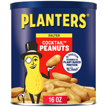 PLANTERS Salted Cocktail Peanuts, Party Snacks, Plant Based Protein 16oz (1 Canister)