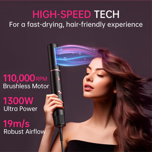 SKIMI Hair Dryer Brush and Blow Dry Brush, Multi-Hot Air Styler with 110000RPM Brushless Motor, Hot Air Brush for Fast Drying Curling Volumizing Straightening&Styling, High-Speed (Black&Rose Gold)