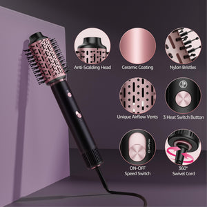 SKIMI Hair Dryer Brush and Blow Dry Brush, Multi-Hot Air Styler with 110000RPM Brushless Motor, Hot Air Brush for Fast Drying Curling Volumizing Straightening&Styling, High-Speed (Black&Rose Gold)