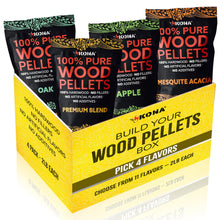 Kona Build Your Own Wood Smoker Pellet Variety Pack - Choose Your Favorite Flavors - Mix and Match Set - Set of 4-2 lb Resealable BBQ Smoker Pellet Bags