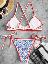 ZAFUL Bohemian Tie Whip Stitch Print Cross Bikini Spaghetti Strap Swimwear