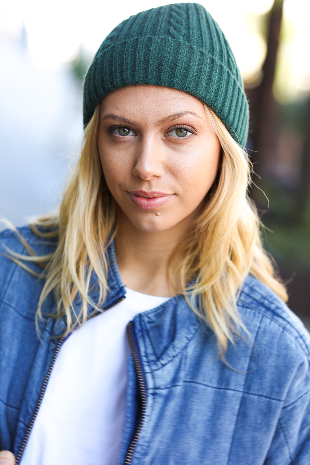 Let's Go Emerald Green Cable Knit Beanie