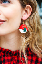 Red Christmas Tree Snow Round Clay Earrings