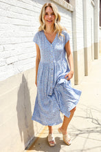 Boho Vibes Blue Ditzy Floral Button-Down Short Sleeve Dress