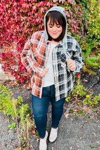 All Put Together Rust/Charcoal Plaid Colorblock Hoodie Shacket