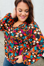 Magenta & Rust Boho Floral Bubble Sleeve Top