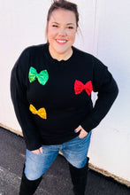 Be Merry Black Multicolor Sequin Bow Knit Sweater