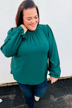 Be Merry Hunter Green Frill Mock Neck Crinkle Top