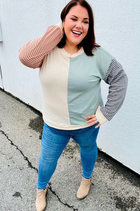 Feeling Casual Rust & Olive Two-Tone Knit Color Block Top