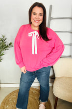 Pretty In Pink French Terry Bow Tie Drop Shoulder Pullover