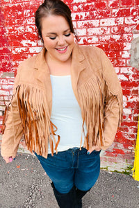 Festival Ready Camel Vegan Suede Fringe Jacket