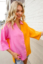 Boldy You Pink & Orange Cotton Color Block Button Down Shirt Top